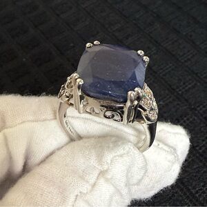925 Sterling Cocktail Ring With Large Cushion Cut Sapphire Size 9 TGGC